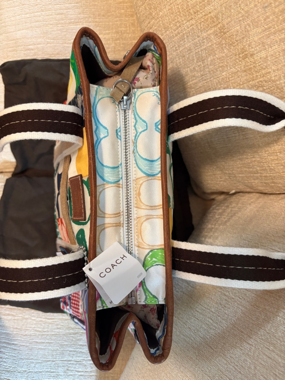 Vintage Coach Multicolor Patchwork Canvas Carryall Tote And Key/Card Holder. - Picture 6 of 16